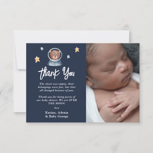 Cute Woodland Animal Space Baby Shower Thank You Card