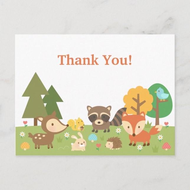 Cute Woodland Animal Thank You Postcard (Front)