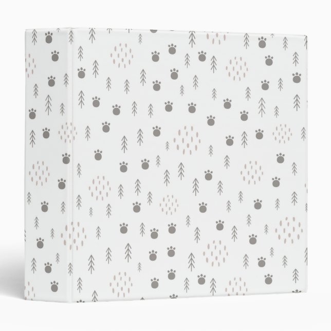 Cute Woodland Animal Track Pattern 3 Ring Binder (Front/Spine)
