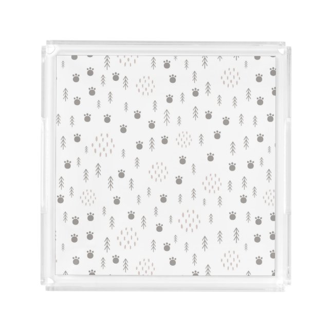 Cute Woodland Animal Track Pattern Acrylic Tray (Front)