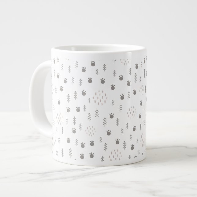 Cute Woodland Animal Track Pattern Giant Coffee Mug (Front Left)
