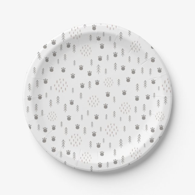 Cute Woodland Animal Track Pattern Paper Plates (Front)