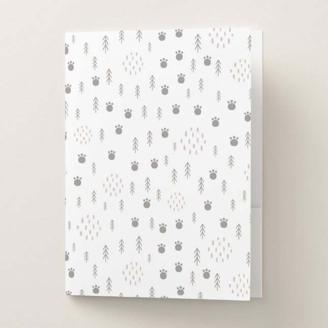 Cute Woodland Animal Track Pattern Pocket Folder (Front)