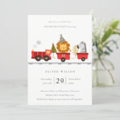 Cute Woodland Animal Train Any Age Birthday Invite (Standing Front)