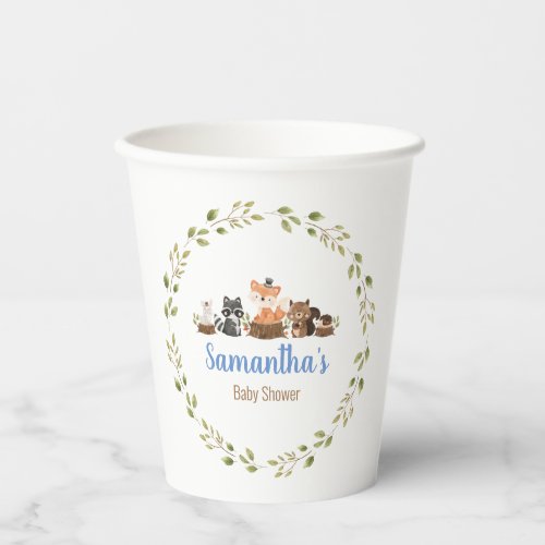 Cute Woodland Animal Watercolor Baby Shower Paper Cups