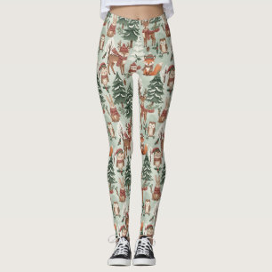 Cute Woodland Animal Winter Forest Pattern Leggings