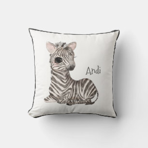 Cute Woodland Animal Zebra Name Nursery Throw Pillow