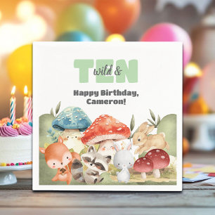 Cute Woodland Animals 10th Birthday Party Napkins