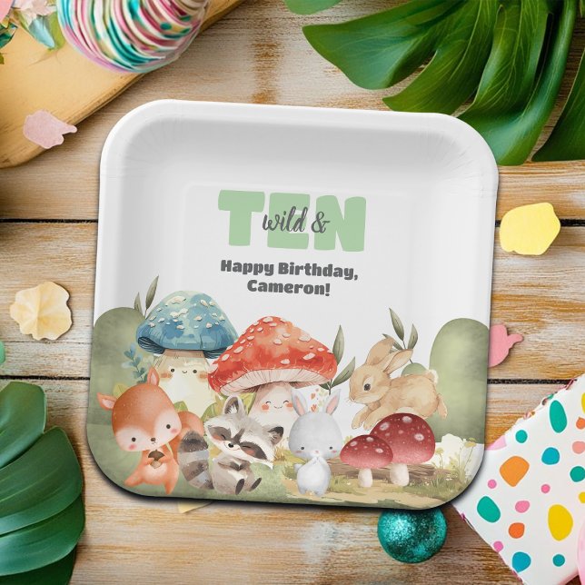 Cute Woodland Animals 10th Birthday Party Paper Plates (Creator Uploaded)