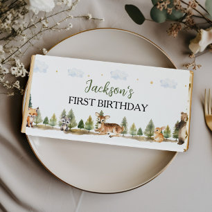 Cute Woodland Animals 1st Birthday Hershey Bar Favors