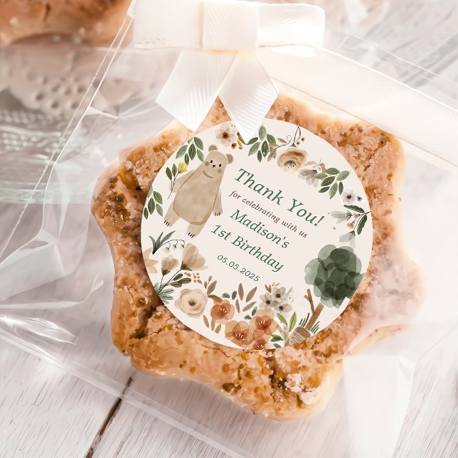 Cute Woodland Animals 1st Birthday Party  Classic Classic Round Sticker (Creator Uploaded)