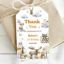 Cute Woodland Animals 1st Birthday Party Gift Tags