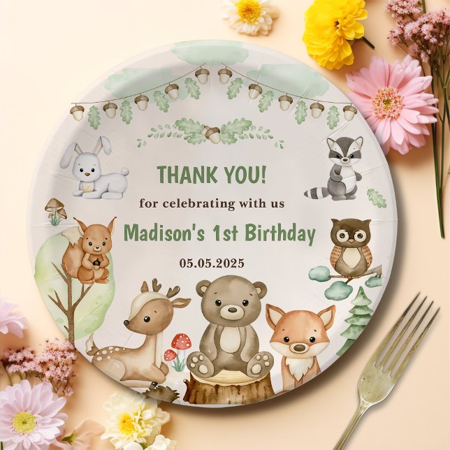 Cute Woodland Animals 1st Birthday Party Paper Pla Paper Plates (Creator Uploaded)