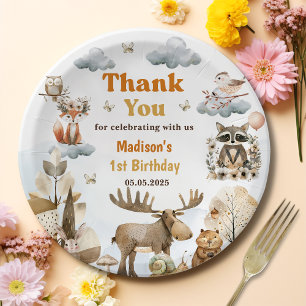 Cute Woodland Animals 1st Birthday Party Paper Plates