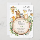Cute Woodland Animals 1st Birthday Party Wild One Invitation (Front)