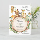 Cute Woodland Animals 1st Birthday Party Wild One Invitation (Standing Front)