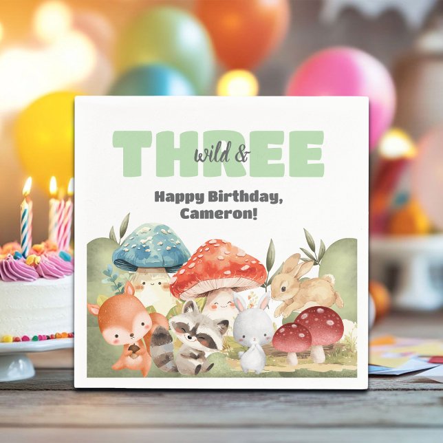 Cute Woodland Animals 3rd Birthday Party Napkins (Creator Uploaded)