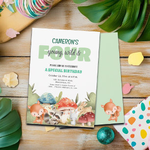 Cute Woodland Animals 4th Birthday Party Invitation