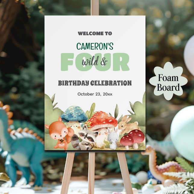 Cute Woodland Animals 4th Birthday Party Welcome Foam Board (Creator Uploaded)