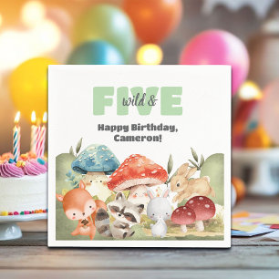 Cute Woodland Animals 5th Birthday Party Napkins