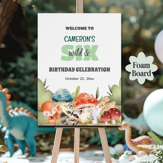 Cute Woodland Animals 6th Birthday Party Welcome Foam Board (Creator Uploaded)