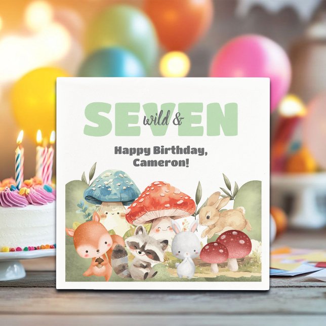 Cute Woodland Animals 7th Birthday Party Napkins (Creator Uploaded)