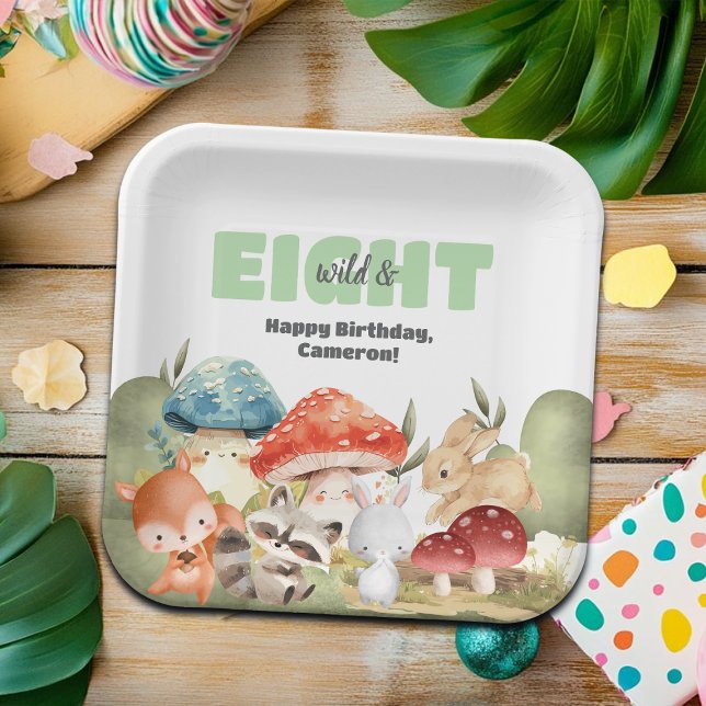 Cute Woodland Animals 8th Birthday Party Paper Plates (Creator Uploaded)