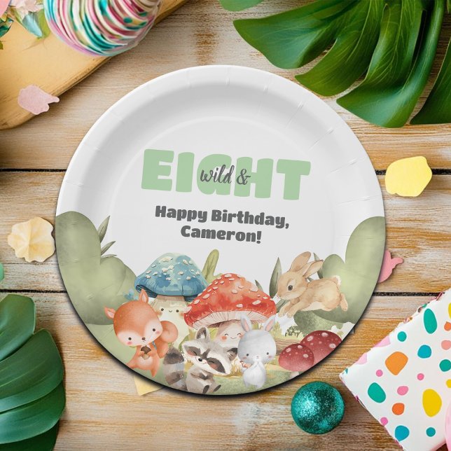 Cute Woodland Animals 8th Birthday Party Paper Plates (Creator Uploaded)