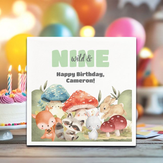 Cute Woodland Animals 9th Birthday Party Napkins (Creator Uploaded)