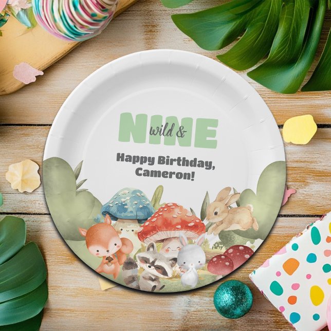Cute Woodland Animals 9th Birthday Party Paper Plates (Creator Uploaded)