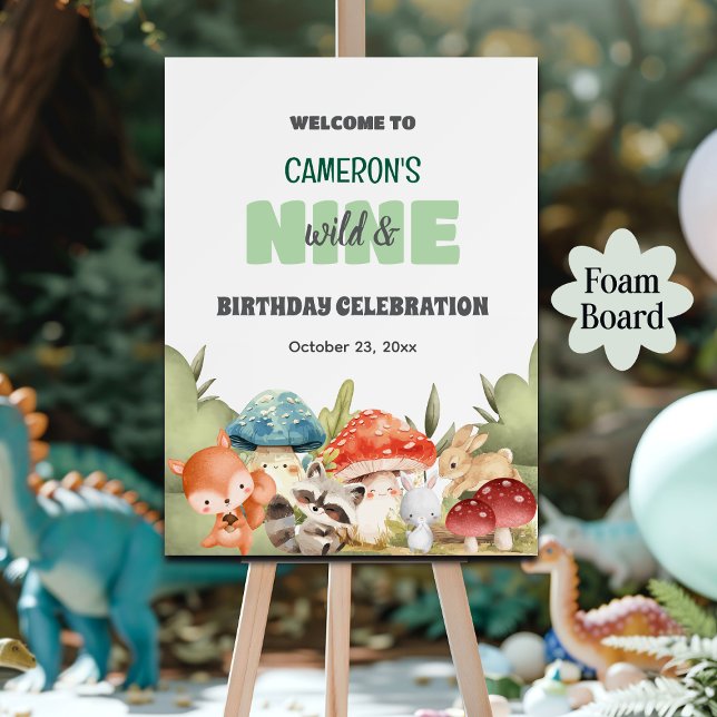 Cute Woodland Animals 9th Birthday Party Welcome Foam Board (Creator Uploaded)