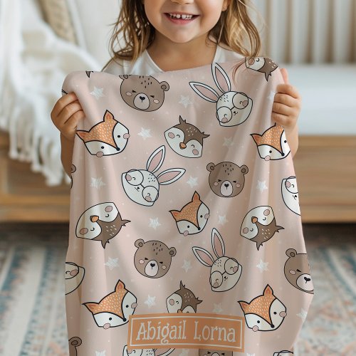 Cute Woodland Animals Add Your Own Name Baby Blanket