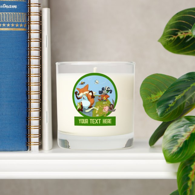 Cute Woodland Animals Add Your Text Race Cartoon Scented Candle (Shelf)
