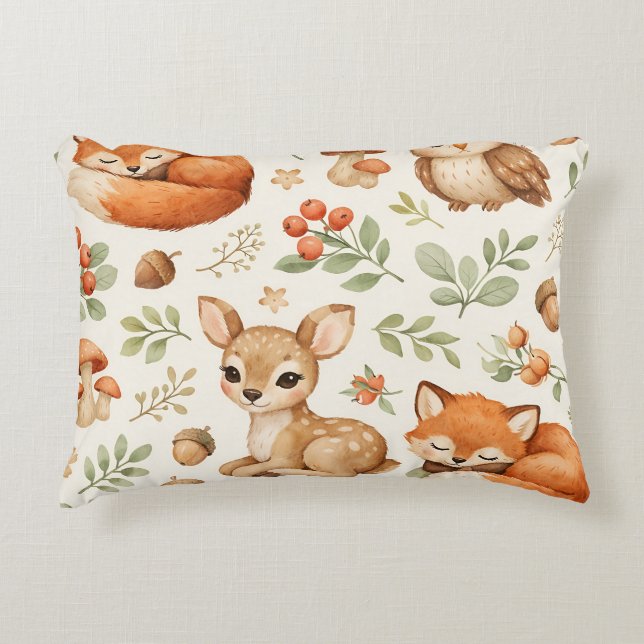 Cute Woodland Animals and Berries Pattern Accent Pillow (Front)