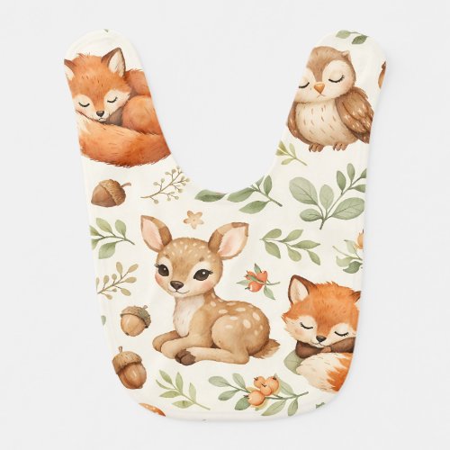 Cute Woodland Animals and Berries Pattern Baby Bib