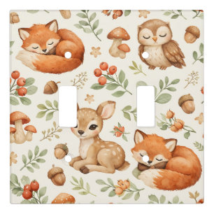 Cute Woodland Animals and Berries Pattern Light Switch Cover