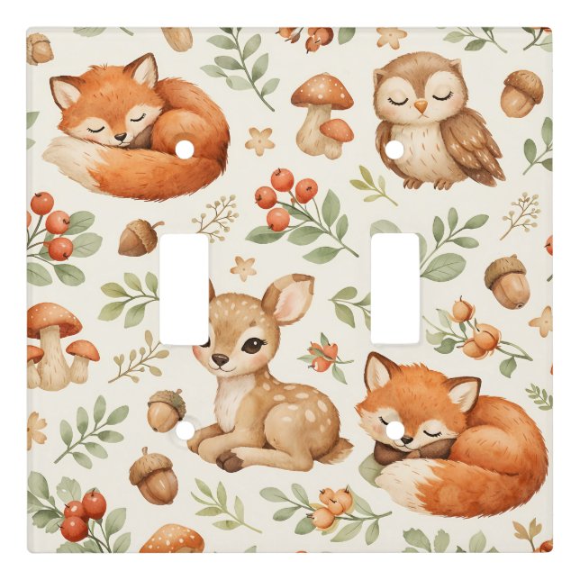 Cute Woodland Animals and Berries Pattern Light Switch Cover (Front)