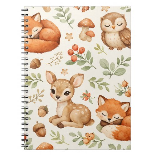 Cute Woodland Animals and Berries Pattern Notebook