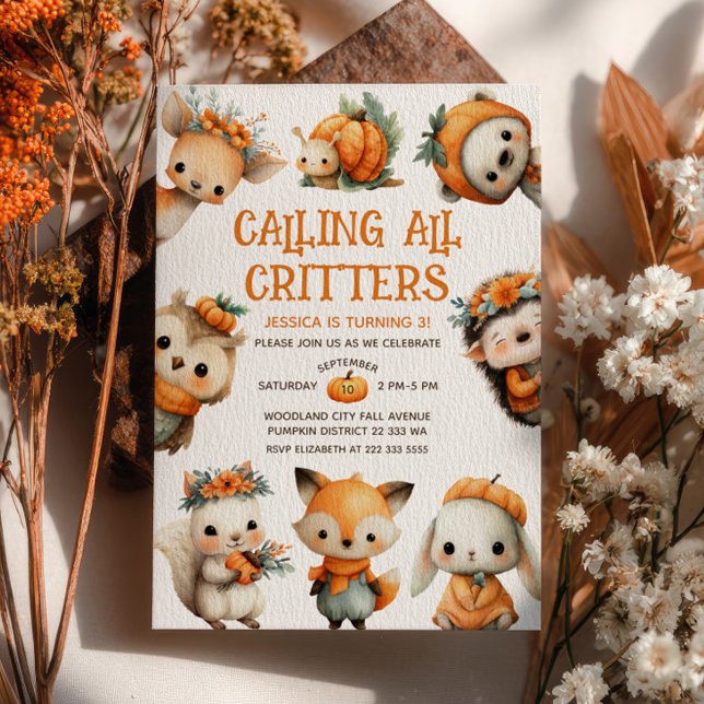 Cute Woodland Animals Autumn Fall Kids' Birthday Invitation (Creator Uploaded)