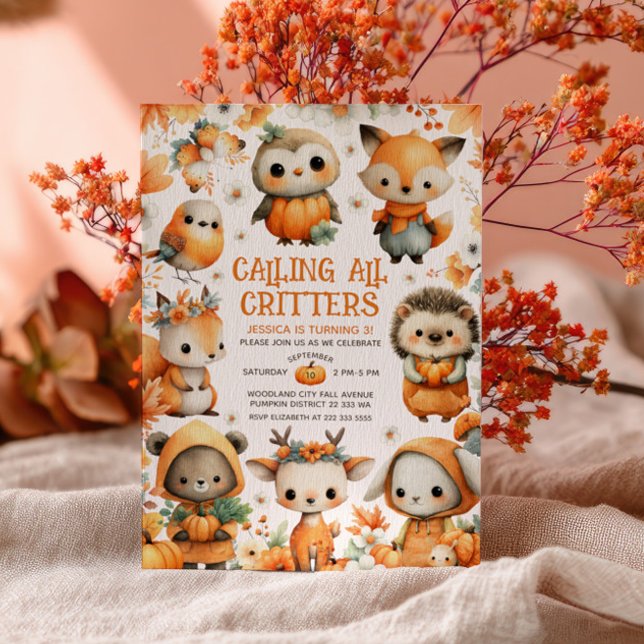 Cute Woodland Animals Autumn Fall Kids' Birthday  Invitation (Creator Uploaded)