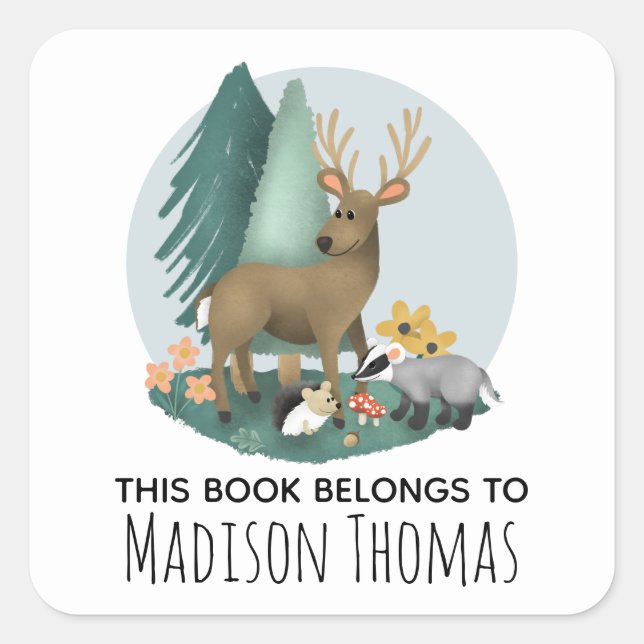 Cute Woodland Animals Baby and Kids Bookplate (Front)