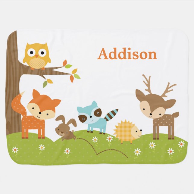 Cute Woodland Animals Baby Blanket (Horizontal)