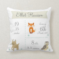 Cute Woodland Animals Baby Boy Announcement Pillow