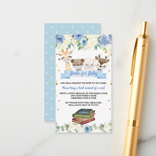 Cute Woodland Animals Baby Boy Book Request Card (Front/Back In Situ)
