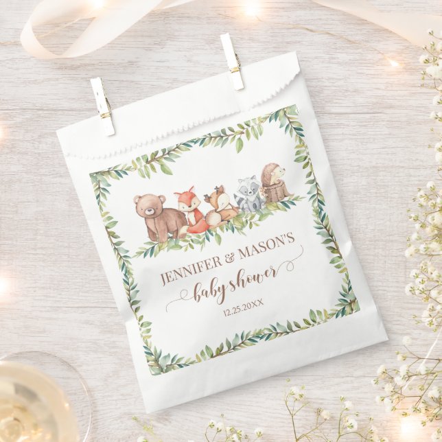 Cute woodland animals baby boy shower favor bags (Clipped)