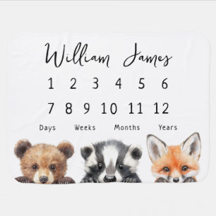 Cute Woodland Animals Baby Milestone Baby Blanket