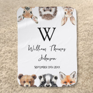 Cute Woodland Animals Baby Monogram Baby Blanket