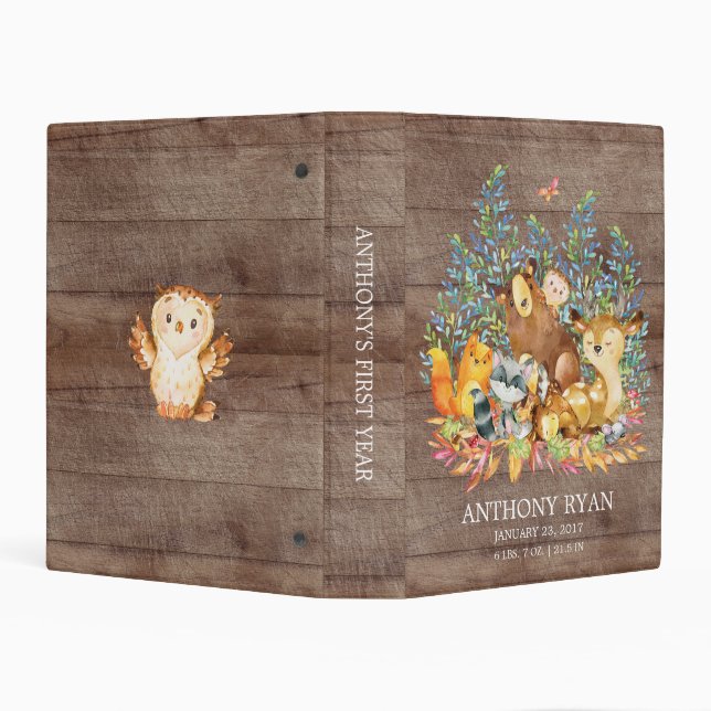 Cute Woodland Animals Baby Photo Album 3 Ring Bind Mini Binder (Background)