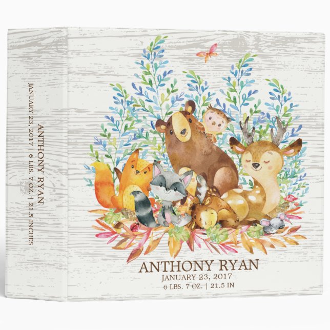 Cute Woodland Animals Baby Photo Album Binder (Front/Spine)