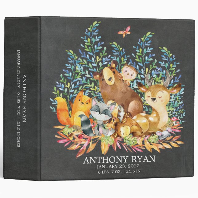 Cute Woodland Animals Baby Photo Album Binder (Front/Spine)